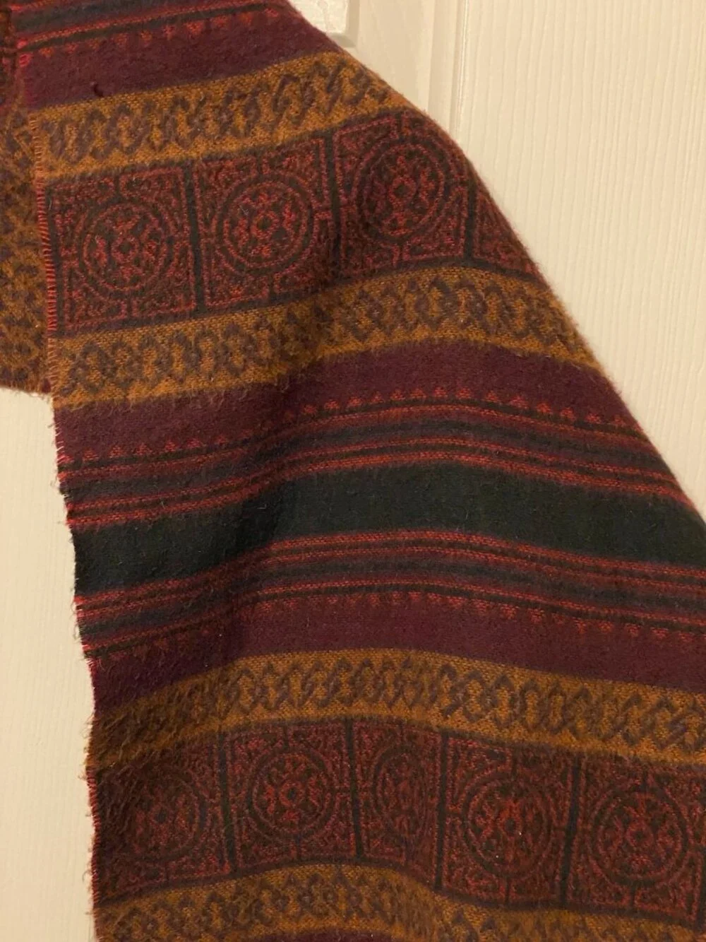 V Fraas Cashmink Black Maroon Red Striped Scarf 11x60 Inches